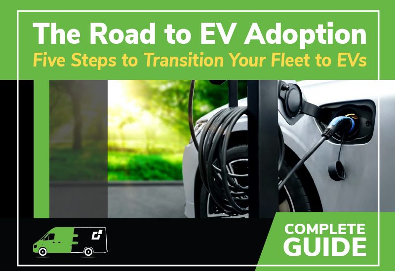 Graphic titled "The Road to EV Adoption" with an image of an electric car charging.